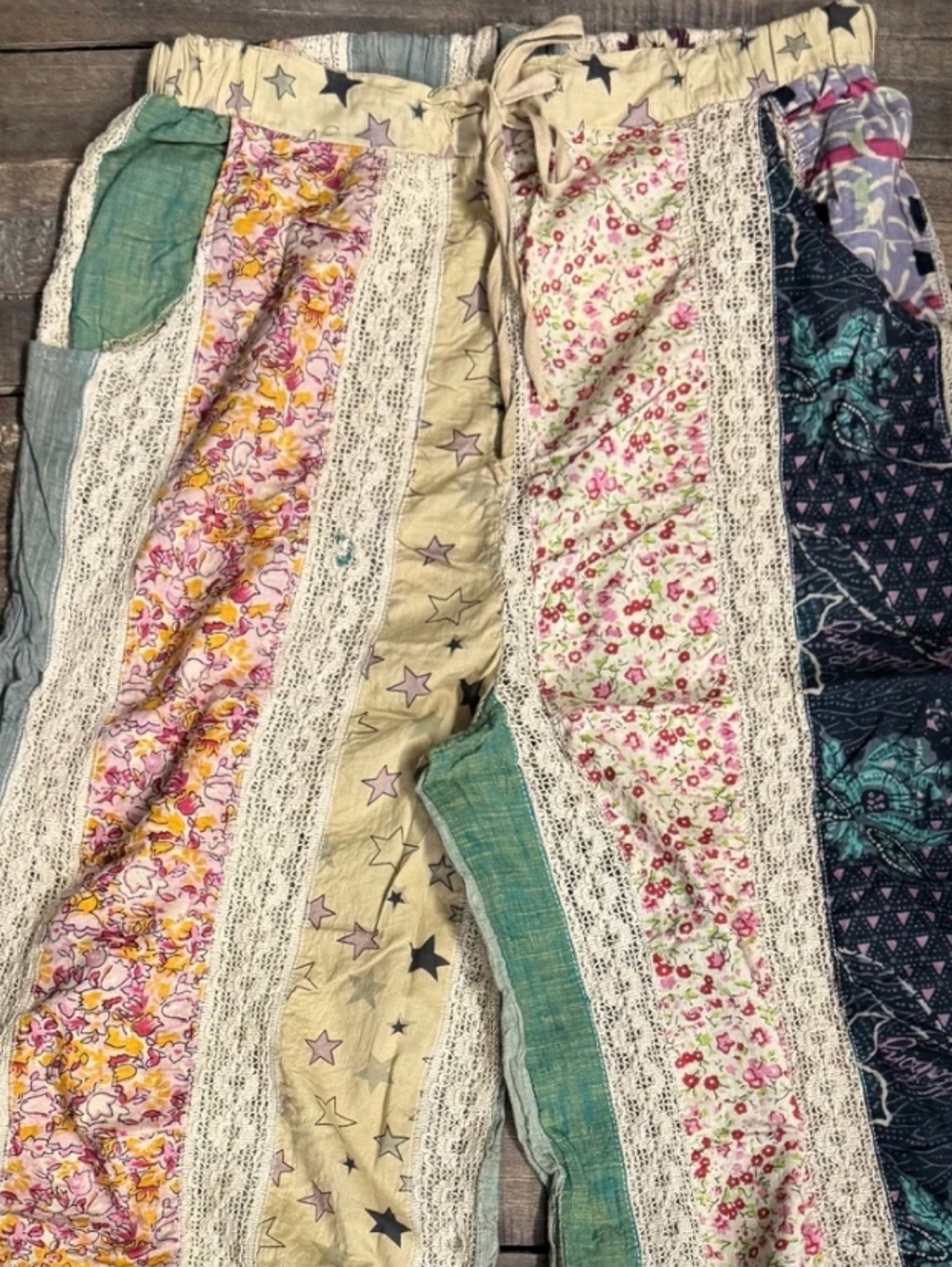 💎NEW Jaded Gypsy Dream Weaver Flow Pants Boho Patchwork Wide Leg - Picture 3 of 5